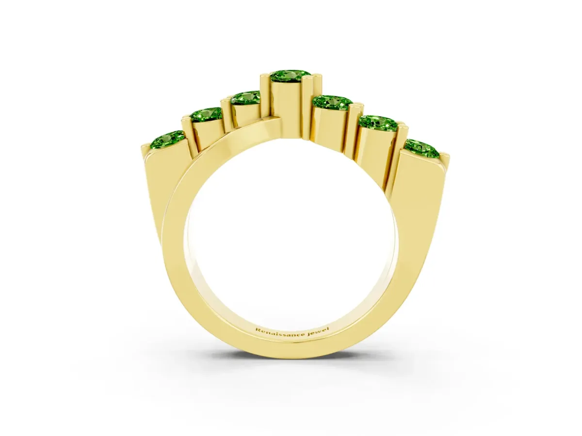 Round Peridot Prong-Set Crossover Band Yellow gold