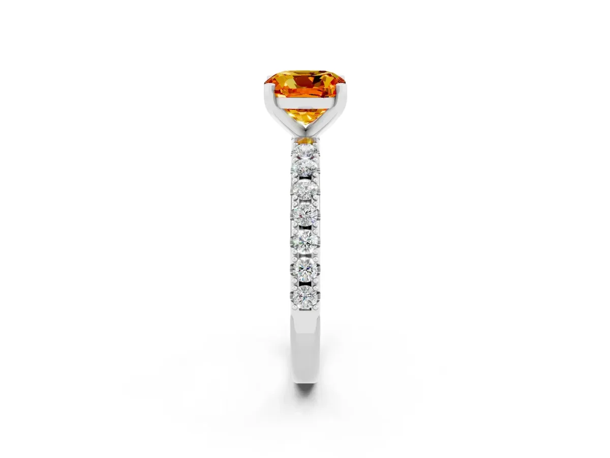 Cushion Cut Citrine Solitaire Pavé Band with Four-Prong Setting Silver
