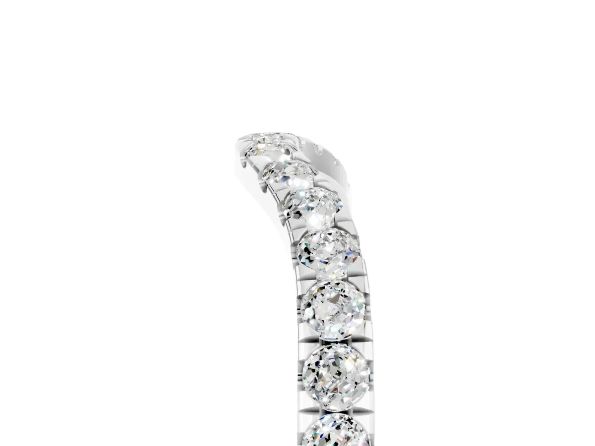 Curved Pavé Round Moissanite Wedding Band with Shared Prong Setting Platinum