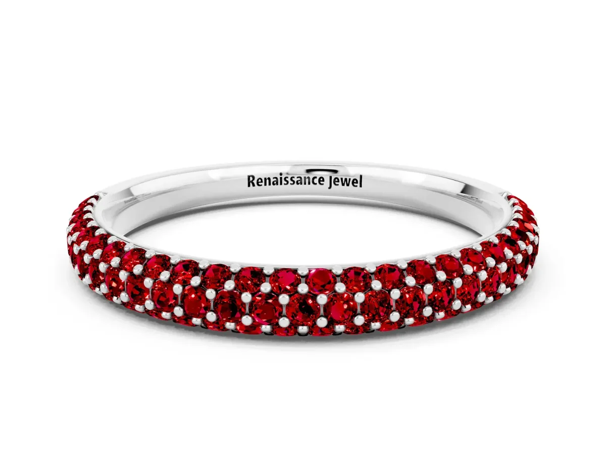 Round Ruby Pavé Eternity Band with Shared Prong Setting White gold
