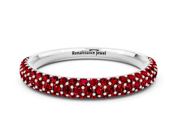 Round Ruby Pavé Eternity Band with Shared Prong Setting Silver