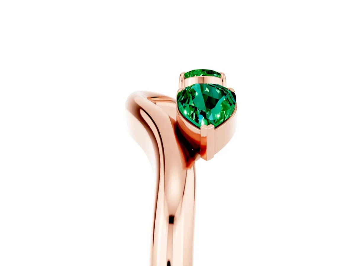 Pear Cut Emerald Two-Stone Open Band Ring with Prong Setting Rose gold