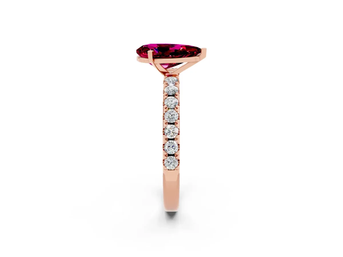 Pear Cut Garnet Solitaire Pavé Band with Four-Prong Setting Rose gold