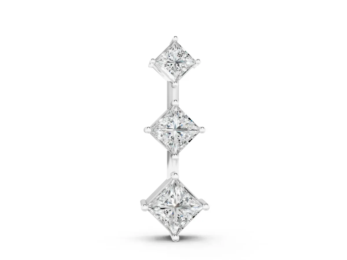 Three-Stone Princess Cut Diamond Pendant with Four-Prong Setting White gold