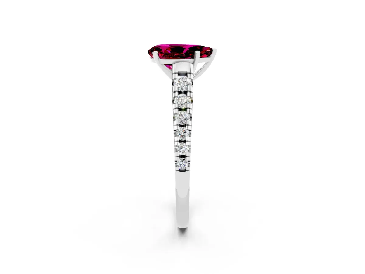 Pear Cut Garnet Cathedral Solitaire Ring with Round Pavé Band Silver