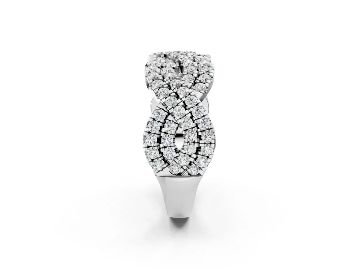 Pavé Round Diamond Infinity Twist Band with Shared Prong Setting White gold