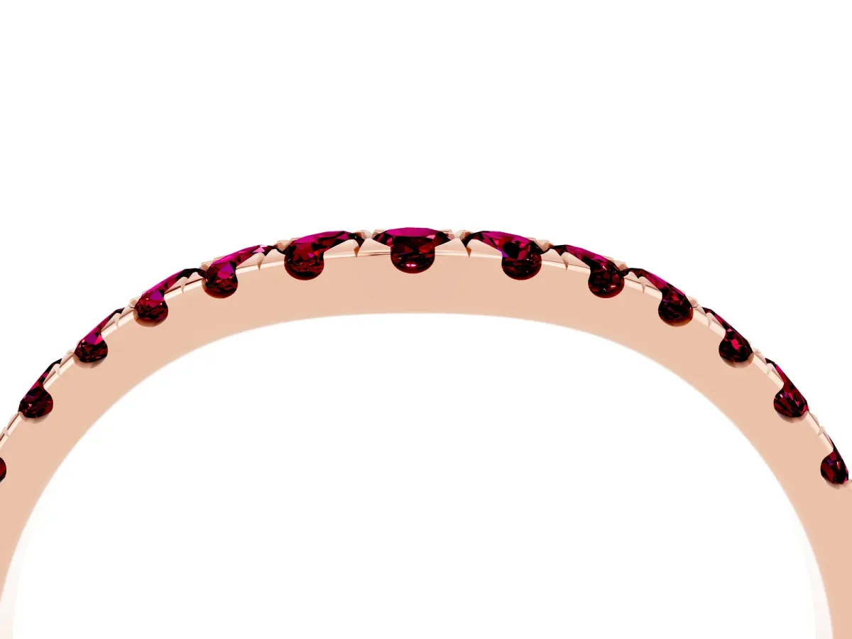 Curved Pavé Round Garnet Wedding Band with Shared Prong Setting Rose gold