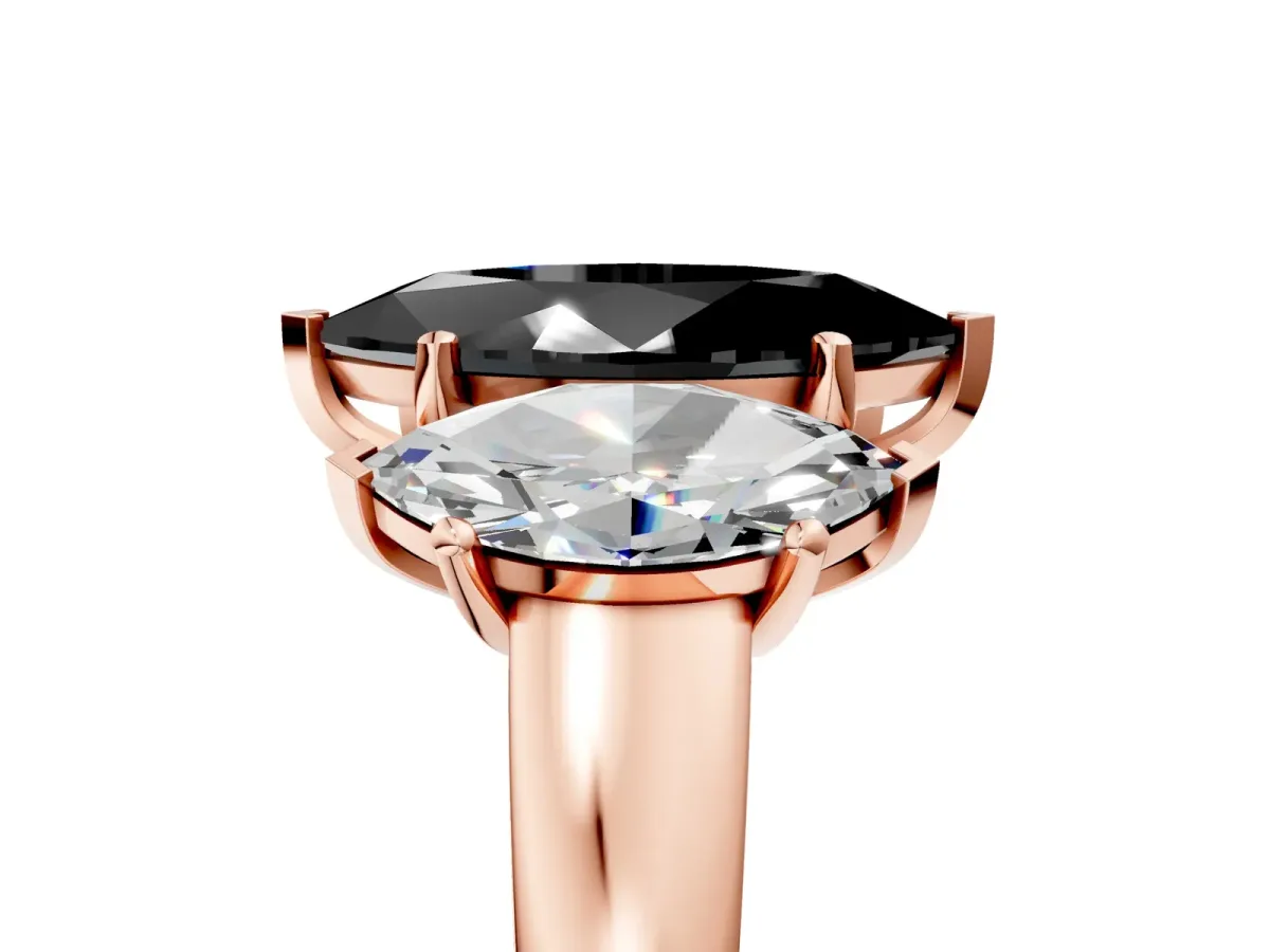 Fancy Black Three-Stone Marquise Cut Cut Solitaire Ring with Classic Prong Setting Rose gold