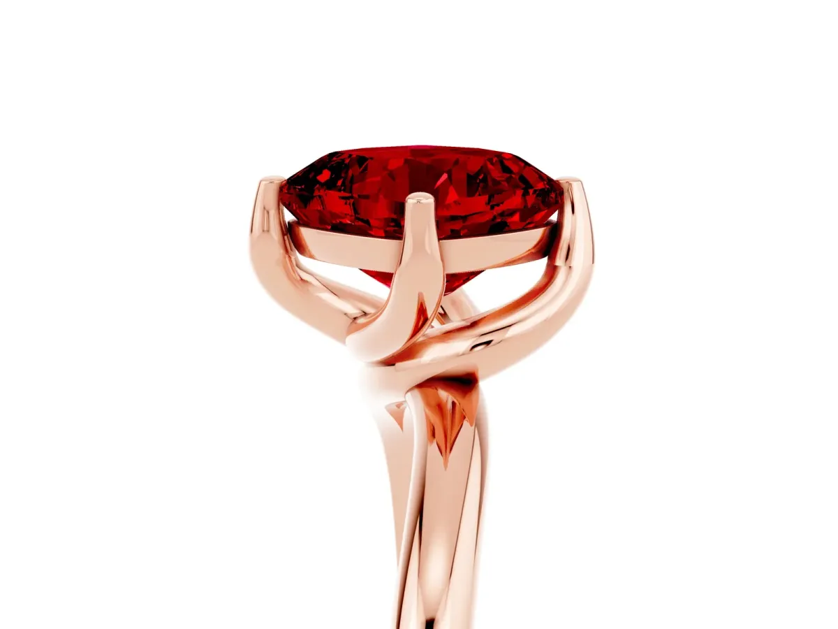Cushion Cut Ruby Solitaire Engagement Ring with Four-Prong Setting and Classic Band Rose gold