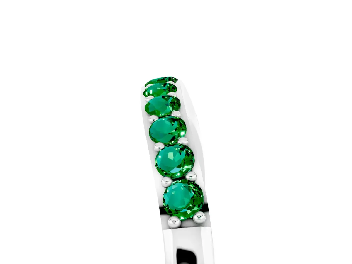 Round Emerald Curved Wedding Band with Channel Setting Silver