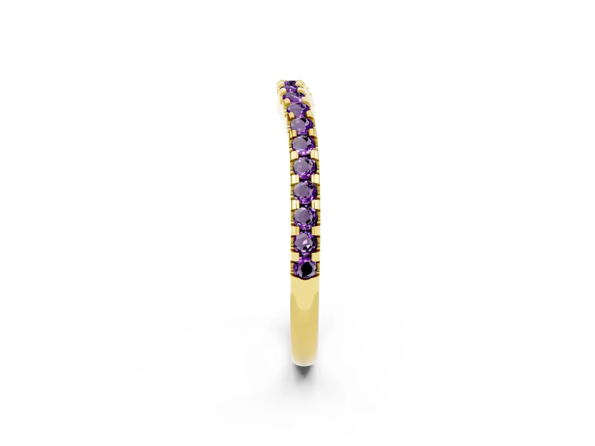 Round Amethyst Pavé Curved Wedding Band Yellow gold