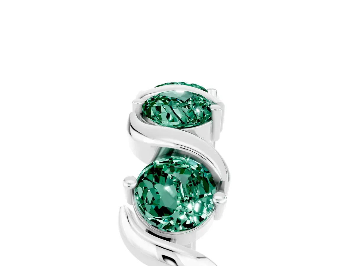 Six-Stone Round Green Sapphire Wave Band with Shared Prong Setting White gold