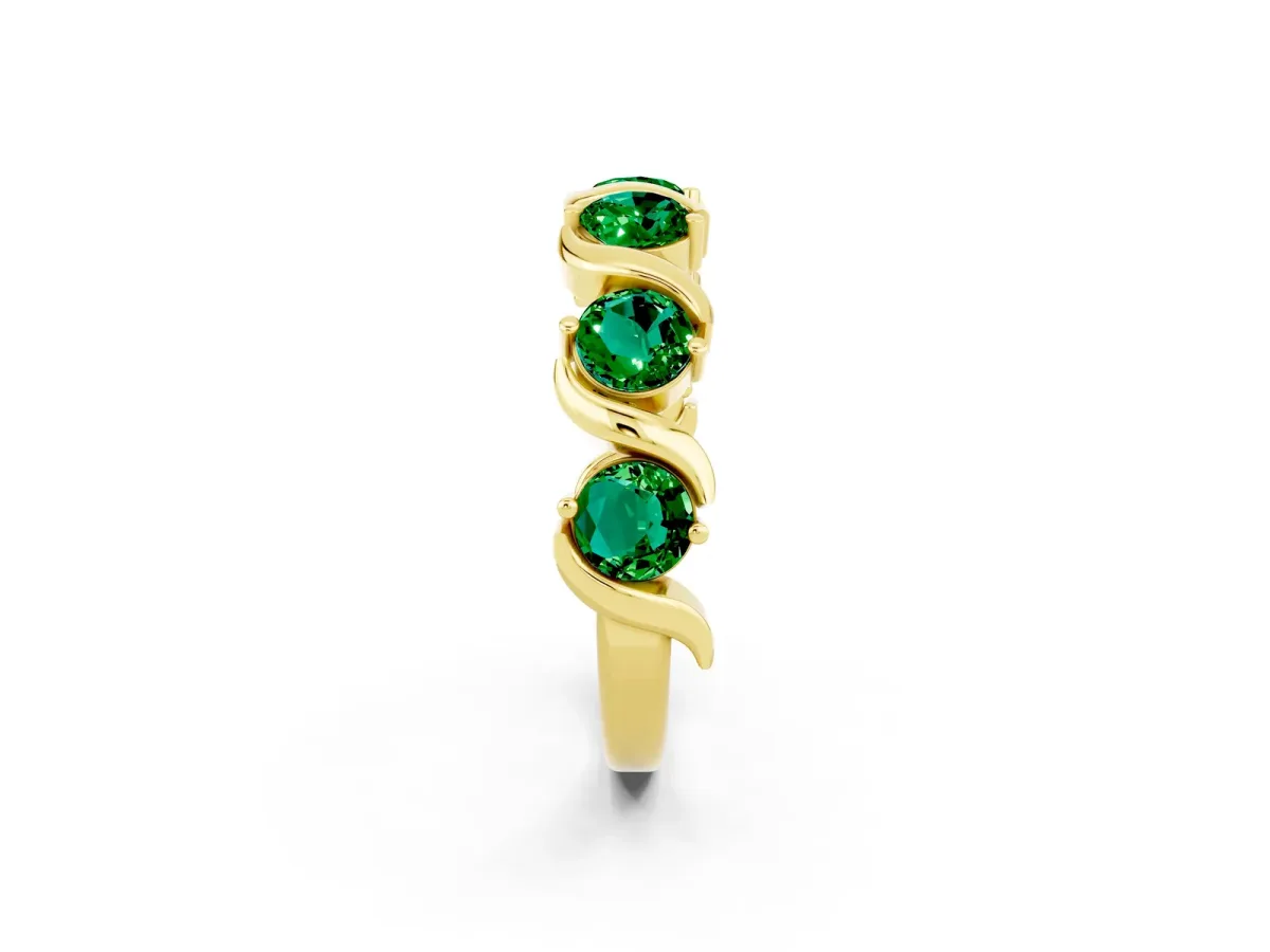 Six-Stone Round Emerald Wave Band with Shared Prong Setting Yellow gold