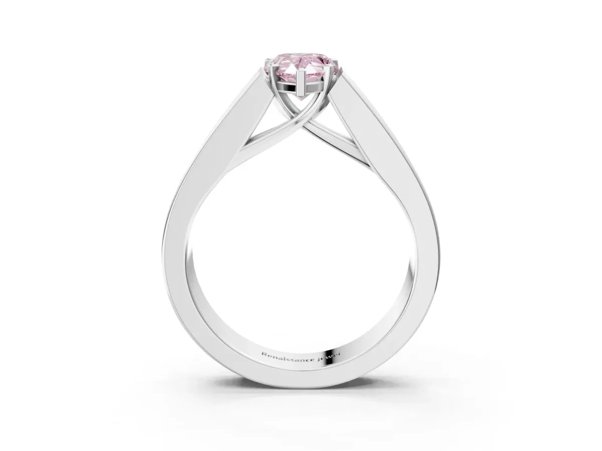 Fancy Pink Pear Cut Cut Channel Set Solitaire Ring with Four-Prong Setting Silver