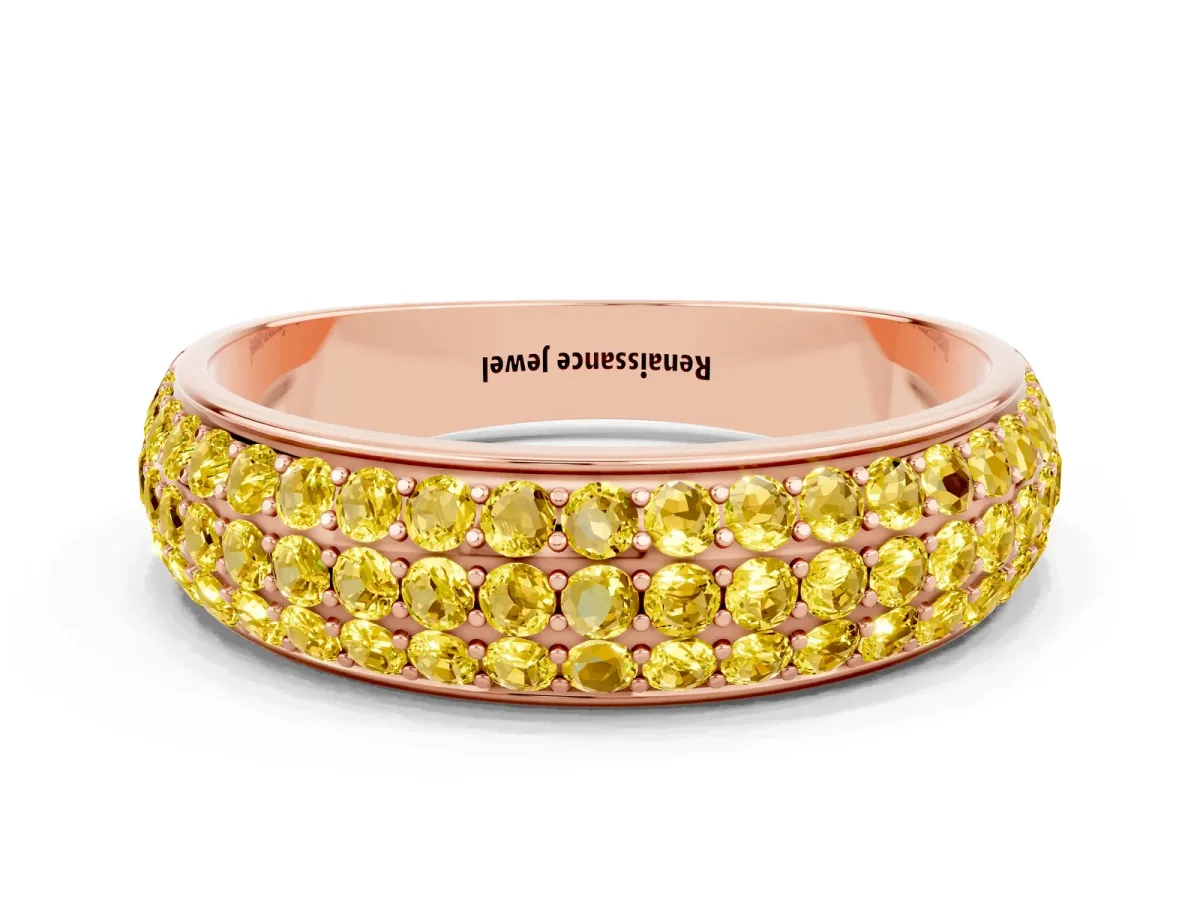 Three-Row Round Yellow Sapphire Eternity Band with Shared Prong Setting Rose gold