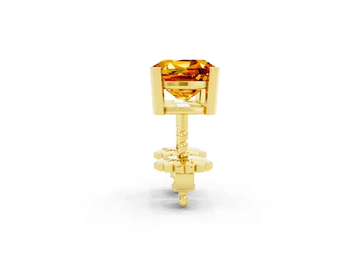 Cushion Cut Citrine Stud Earrings Yellow gold