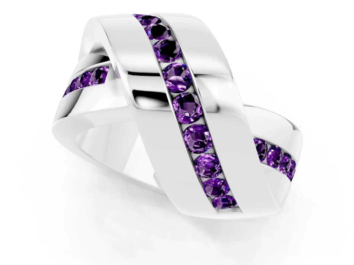 Pavé Round Amethyst Crossover Band with Channel Setting White gold