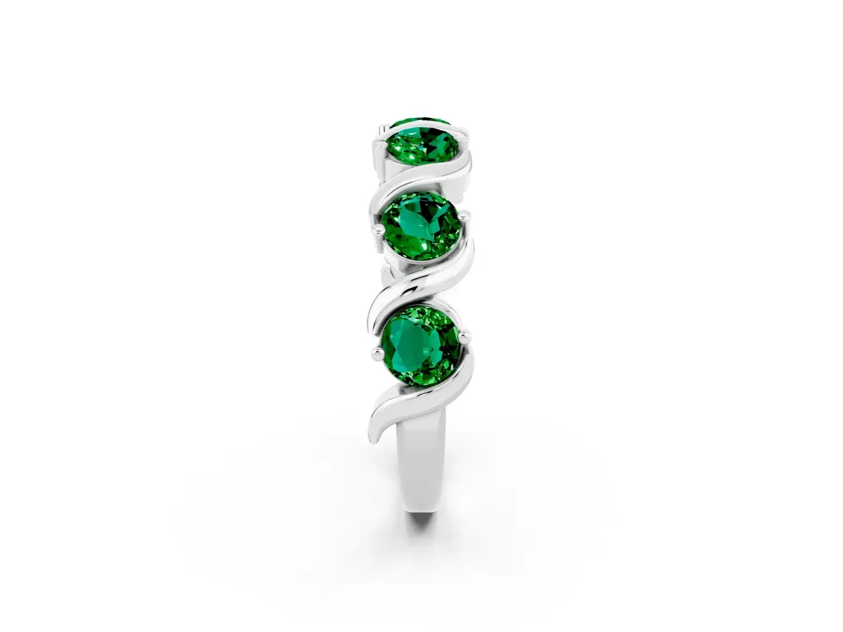 Round Emerald Half Eternity Band with Wave Prong Setting Platinum