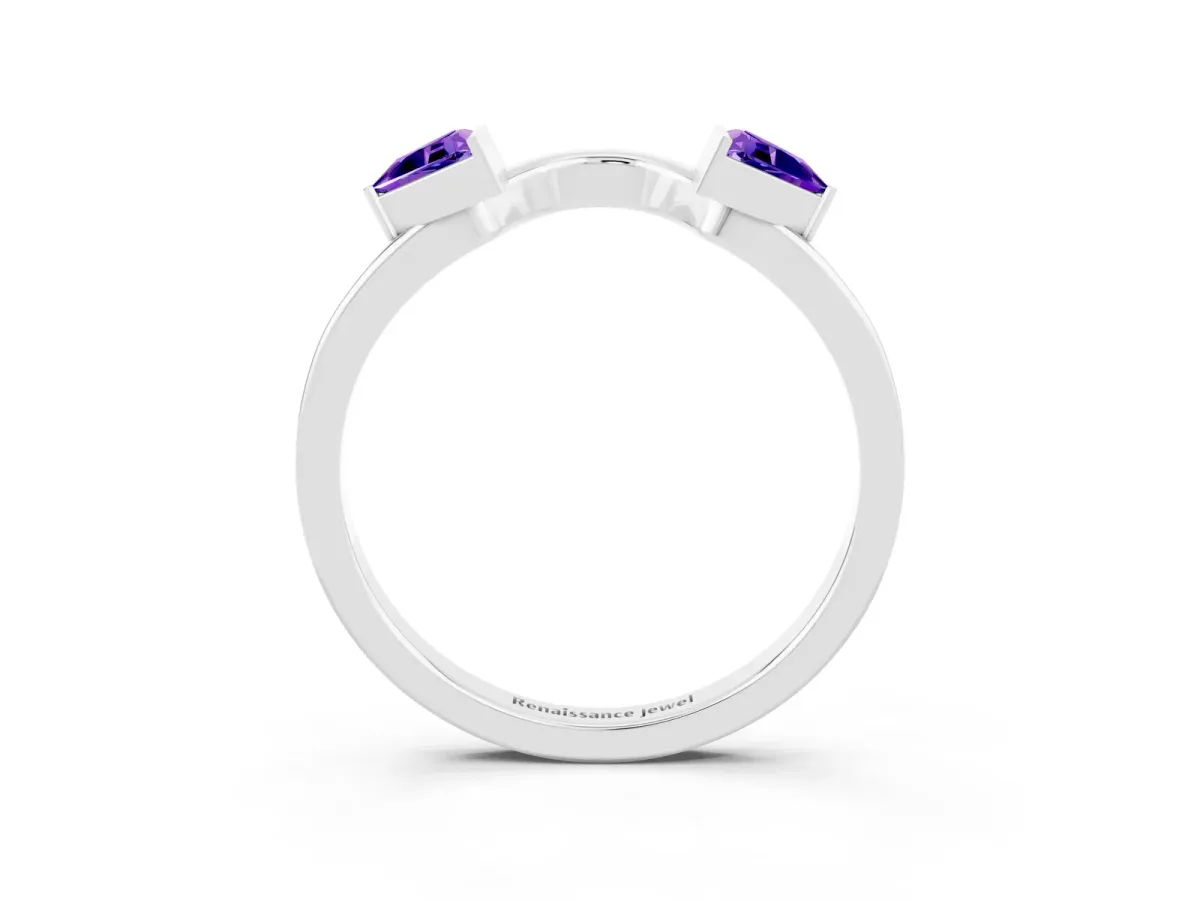 Trillion Tanzanite Open Band Ring with Bezel Setting Silver
