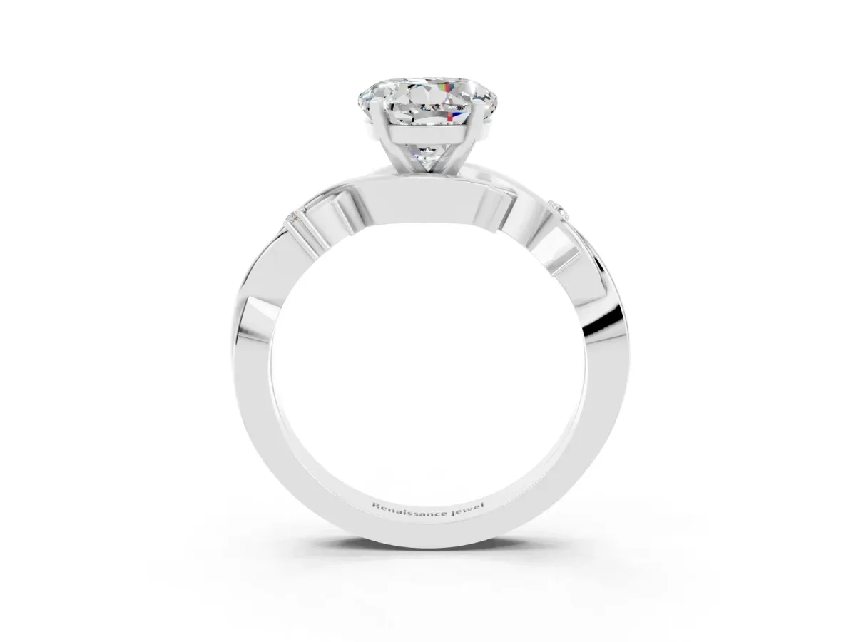 Round Cut Moissanite Solitaire Ring with Twisted Band and Prong Setting Silver
