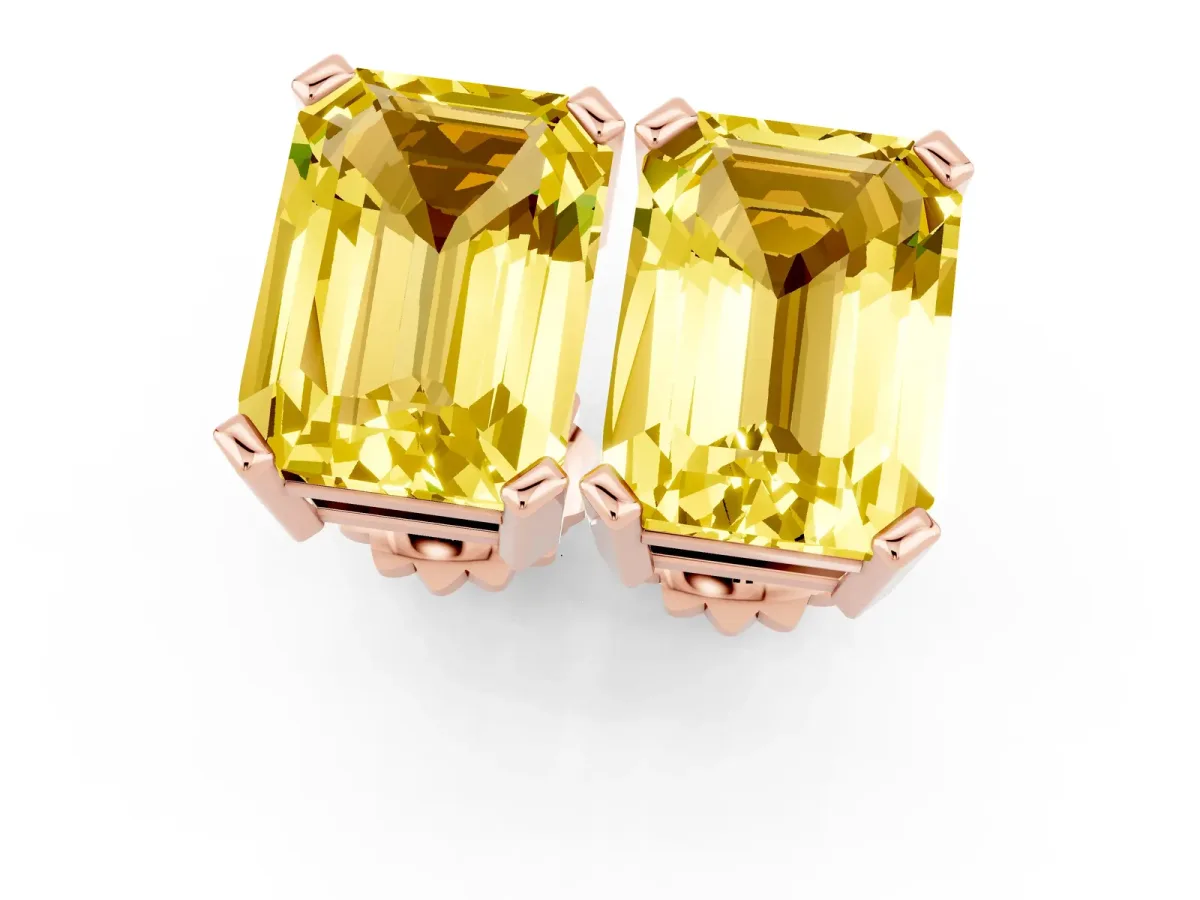 Emerald Cut Yellow Sapphire Stud Earrings Rose gold