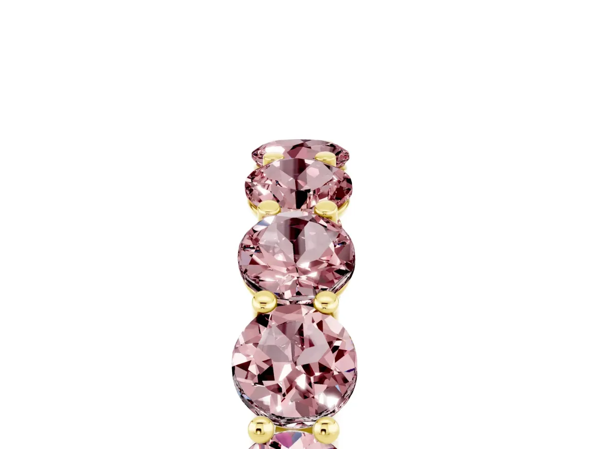 Round Morganite Shared Prong Eternity Band Yellow gold