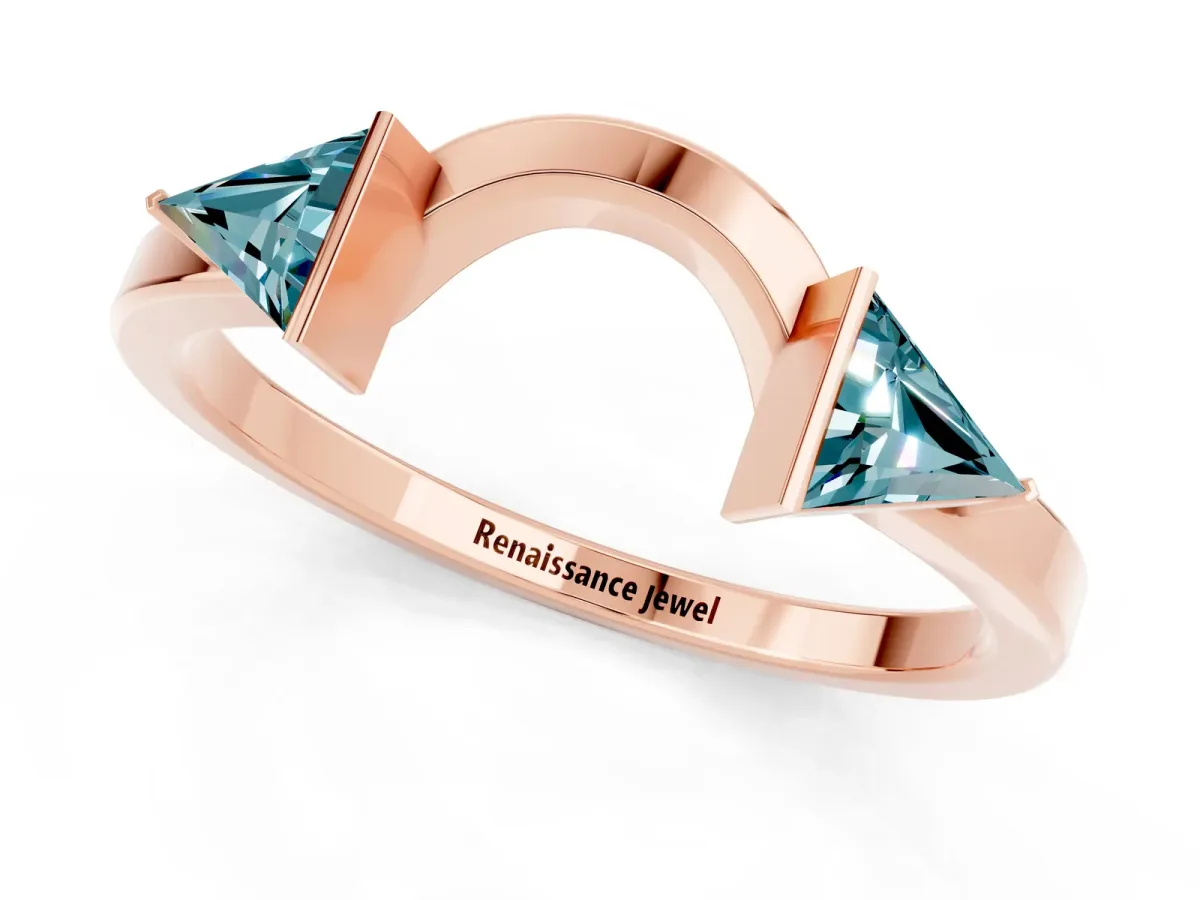 Trillion Blue Topaz Open Band Ring with Bezel Setting Rose gold