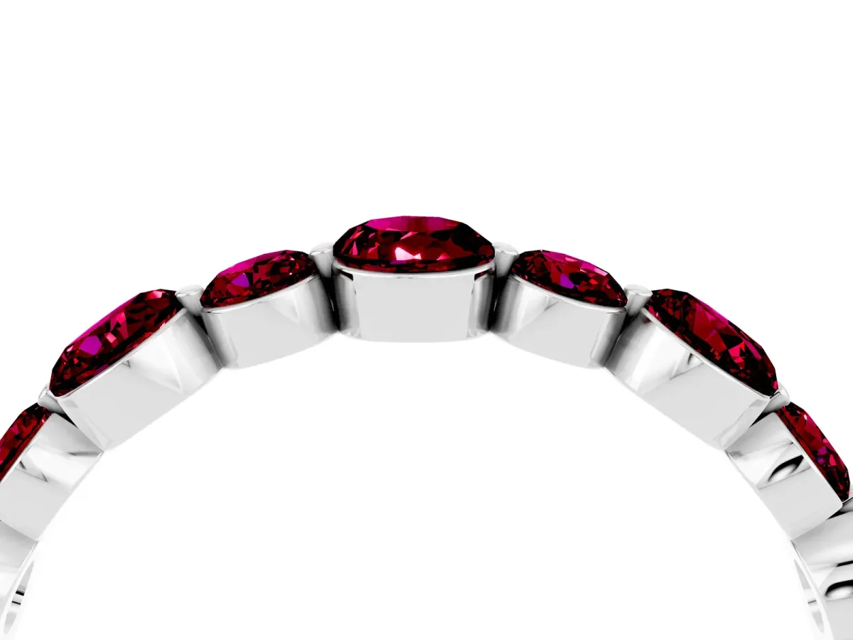 Round Garnet Scalloped Prong Set Eternity Band Silver