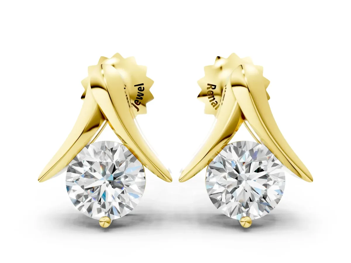 Round Diamond Inverted V Stud Earrings Yellow gold