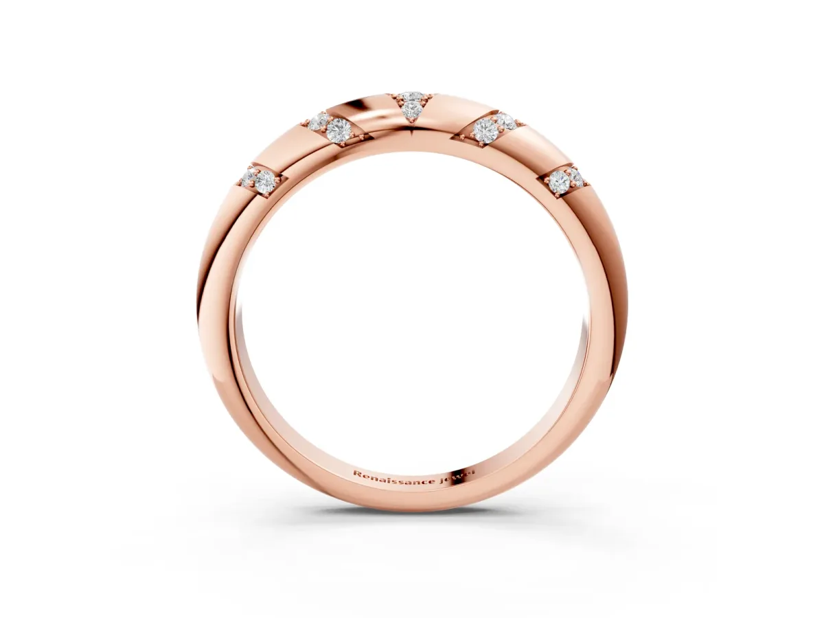 Round Diamond Channel Set Curved Band with Bezel Setting Rose gold