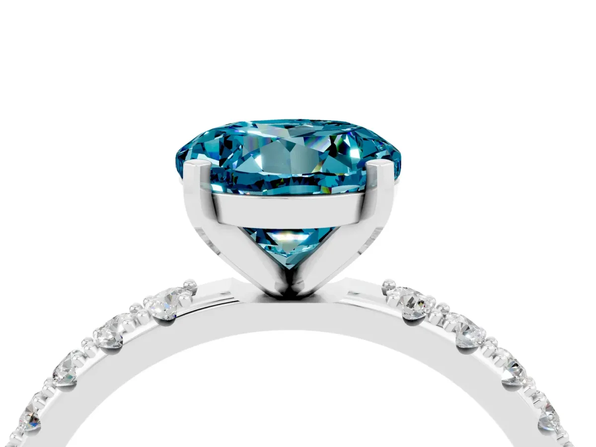 Round Cut Blue Topaz Solitaire Pavé Band with Four-Prong Setting Platinum