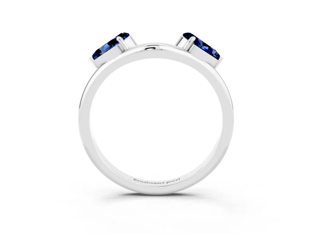 Two-Stone Pear Blue Sapphire Bypass Ring with Prong Setting Silver