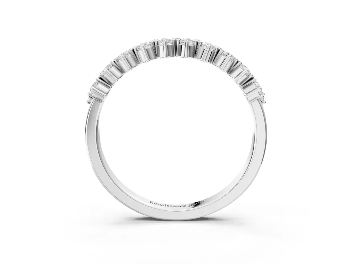 Round Diamond Prong Set Chevron Band Silver