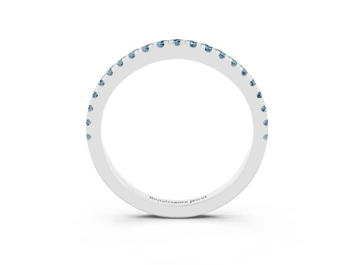 Round Aquamarine Pavé Half Eternity Band with Shared Prong Setting Silver