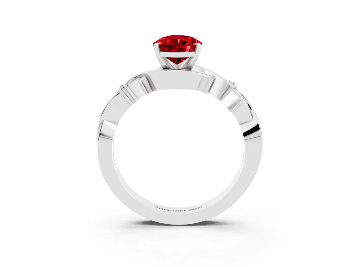 Pear Cut Ruby Solitaire Ring with Twisted Band and Prong Setting Silver