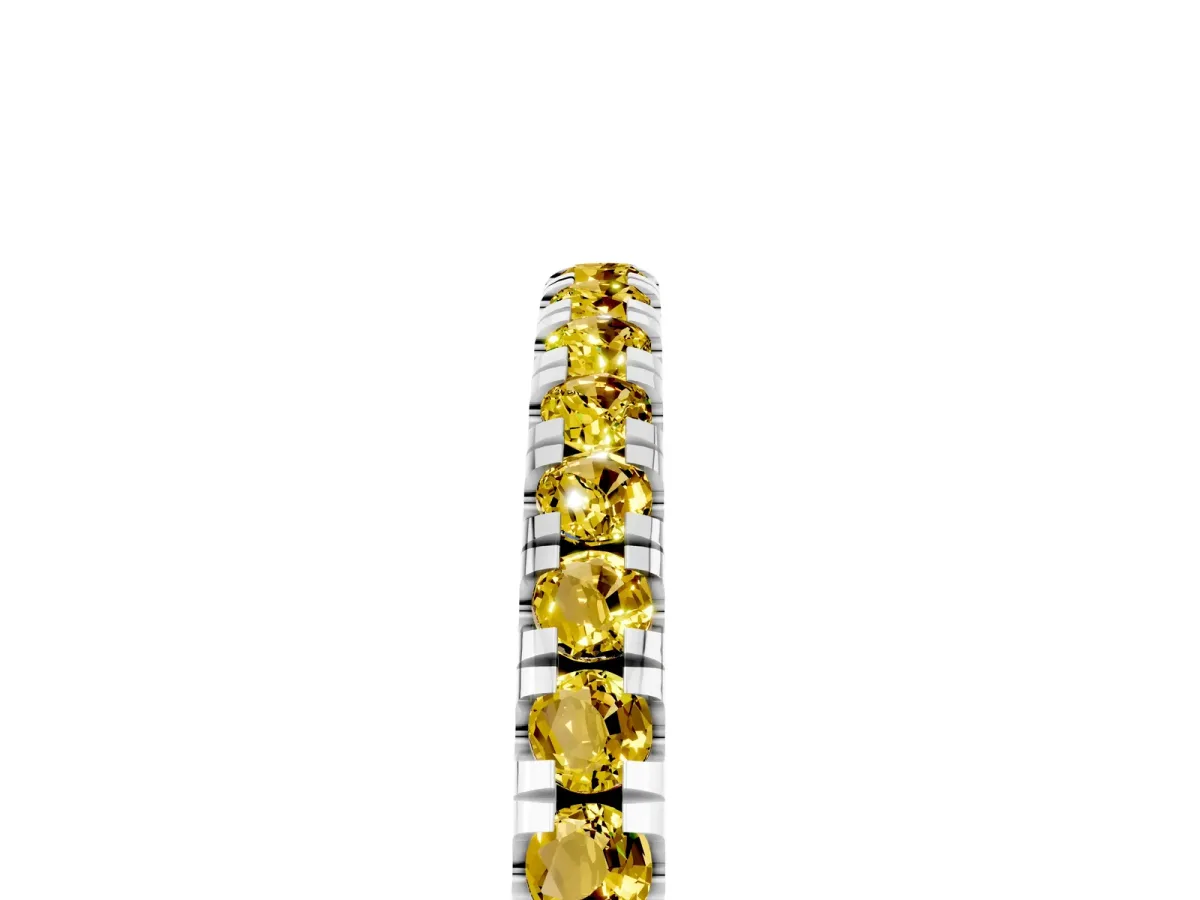 Pavé Round Yellow Sapphire Half Eternity Band with Shared Prong Setting Platinum