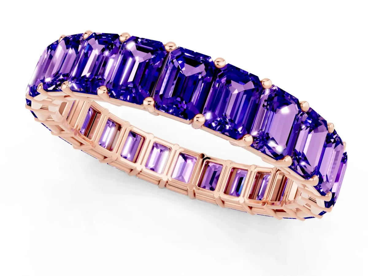 Emerald Cut Tanzanite Eternity Band with Shared Prong Setting Rose gold