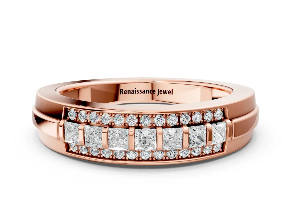 Bar-Set Princess Cut Diamond Pavé Band Rose gold