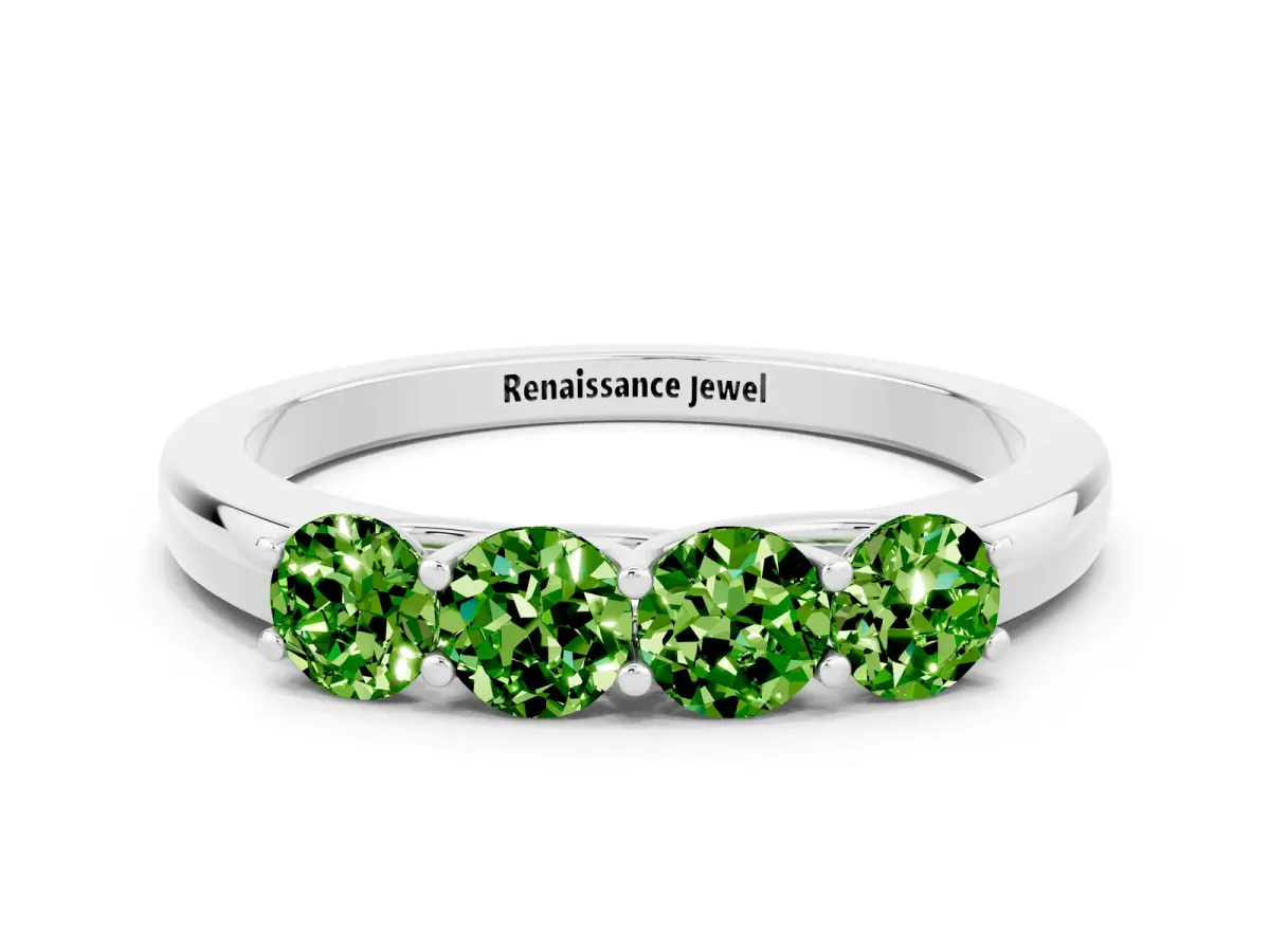 Four-Stone Round Peridot Prong-Set Band Platinum