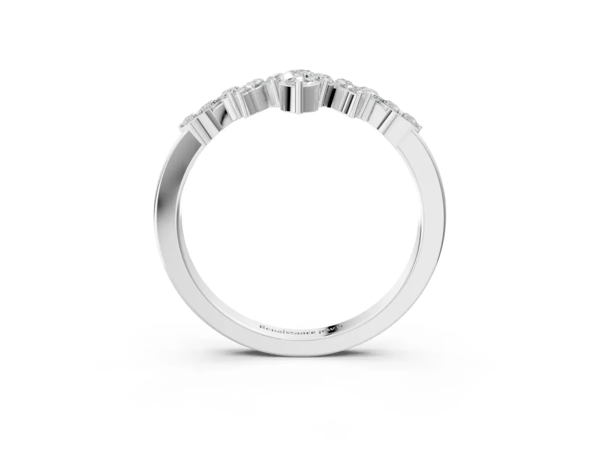 Marquise and Round Diamond Chevron Band with Prong Setting Platinum