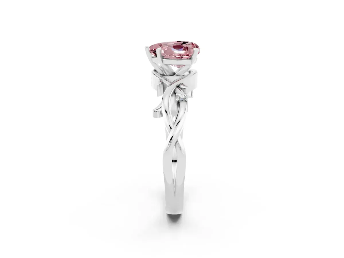 Heart Cut Morganite Solitaire Ring with Twisted Band and Prong Setting Platinum