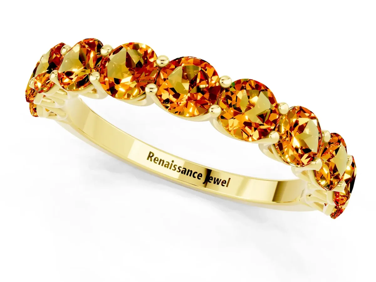 Round Citrine Shared Prong Eternity Band Yellow gold