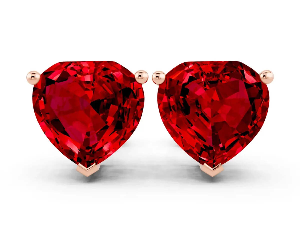 Heart Cut Ruby Stud Earrings Rose gold