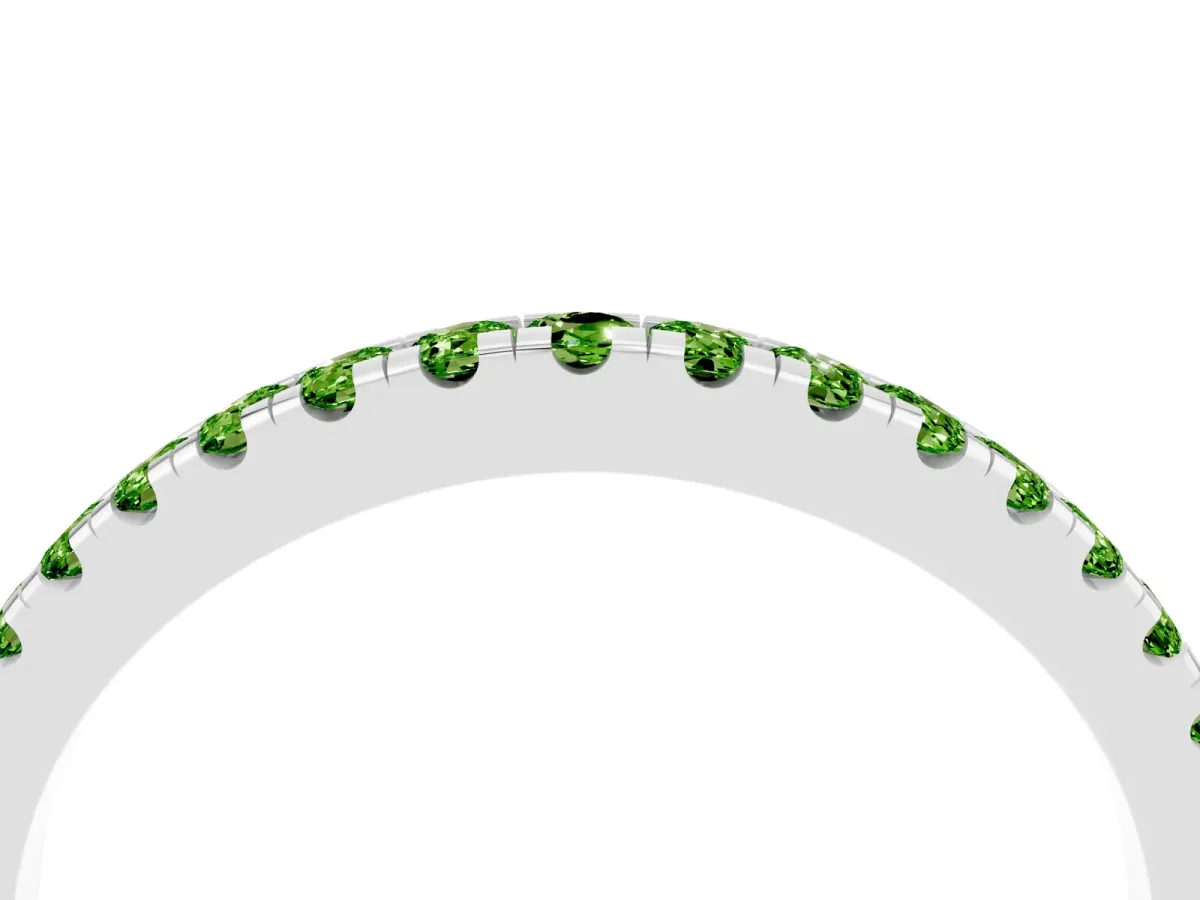 Round Peridot Pavé Half Eternity Band with Shared Prong Setting Platinum
