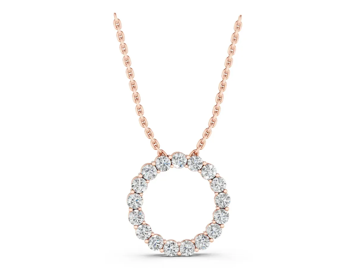 Round Diamond Prong-Set Circle Pendant Rose gold