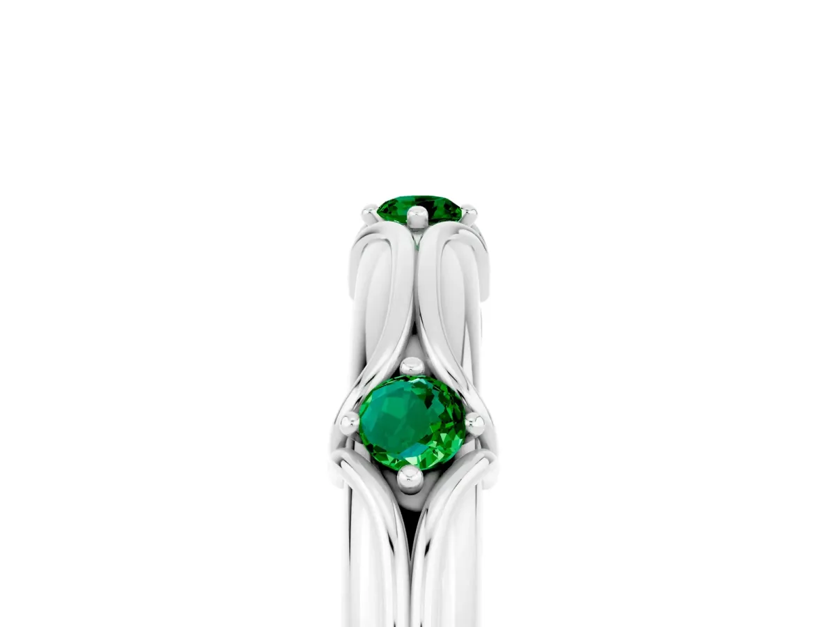 Round Emerald Prong Set Milgrain Eternity Band Platinum