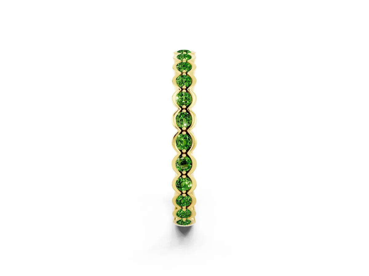 Round Peridot Bezel Set Eternity Band Yellow gold