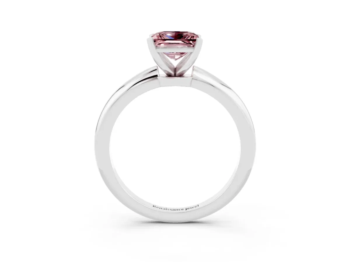 Princess Cut Morganite Solitaire Ring with Six-Prong Setting and Classic Band Silver