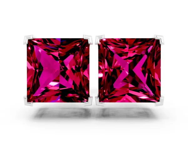 Princess Cut Garnet Stud Earrings Platinum