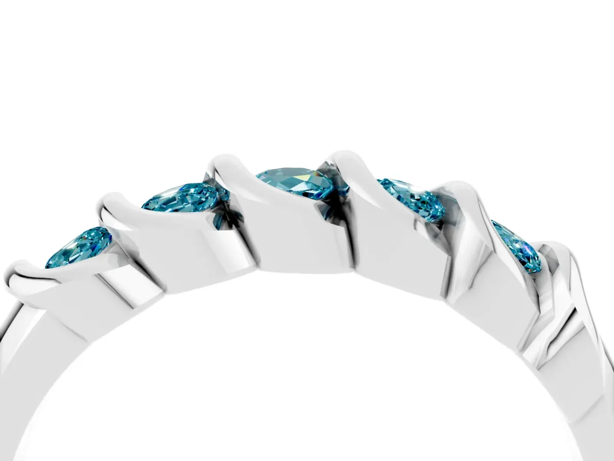 Round Blue Topaz Eternity Band with Twist Prong Setting Silver